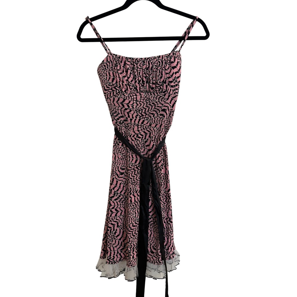 Alyn Paige Vintage Y2K Pink Black Abstract Mesh Tulle Hem Strapless Mini Dress S